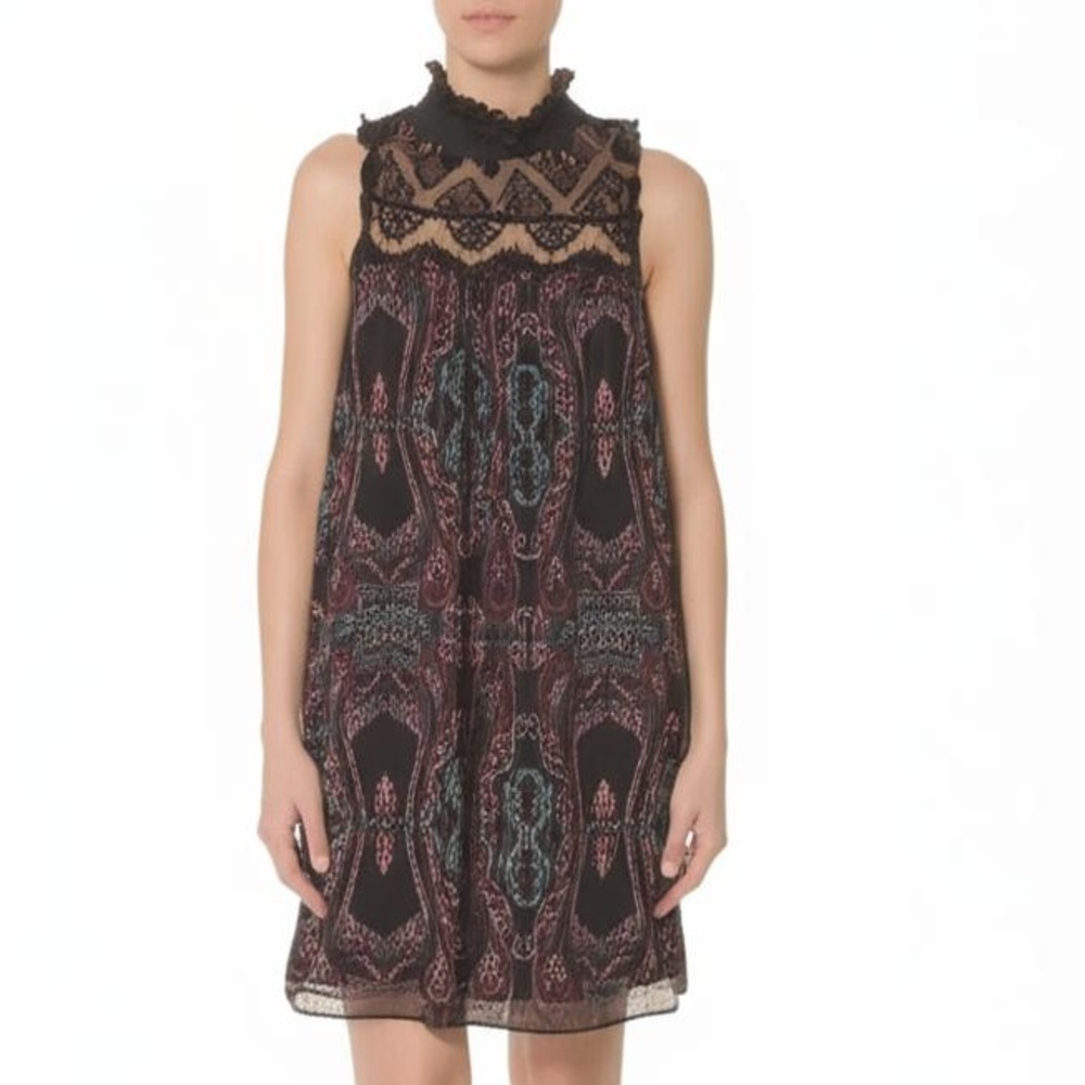 BCBGeneration Romper XS Apple Multi Paisley Lace Yoke‎ Keyhole Boho Casual NEW